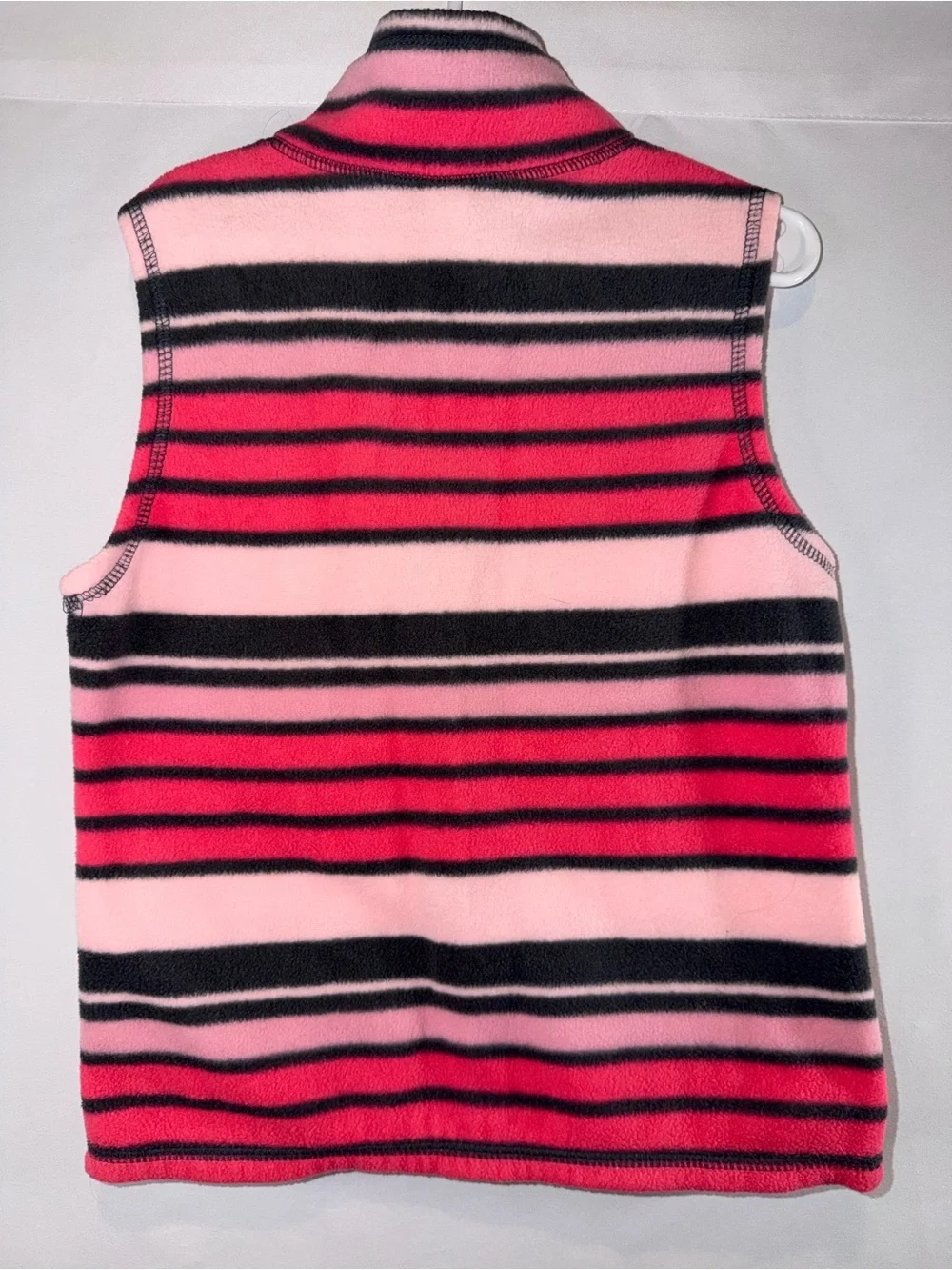 Old Navy Girls Pink Red and Black Striped Fleece Vest